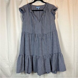 Draper James Connie Gingham Plaid Flutter Sleeve Tiered Swing BabyDoll Dress